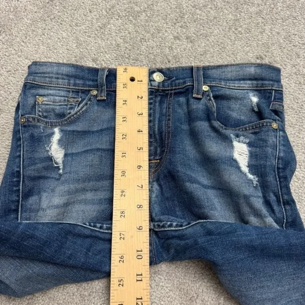 7 For All Mankind The Ankle Skinny Distressed Denim Jeans Womens 28 Blue Stretch